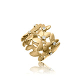 Forest ring i 18 karat förgyllt silver med små blad och vita topas ädelstenar